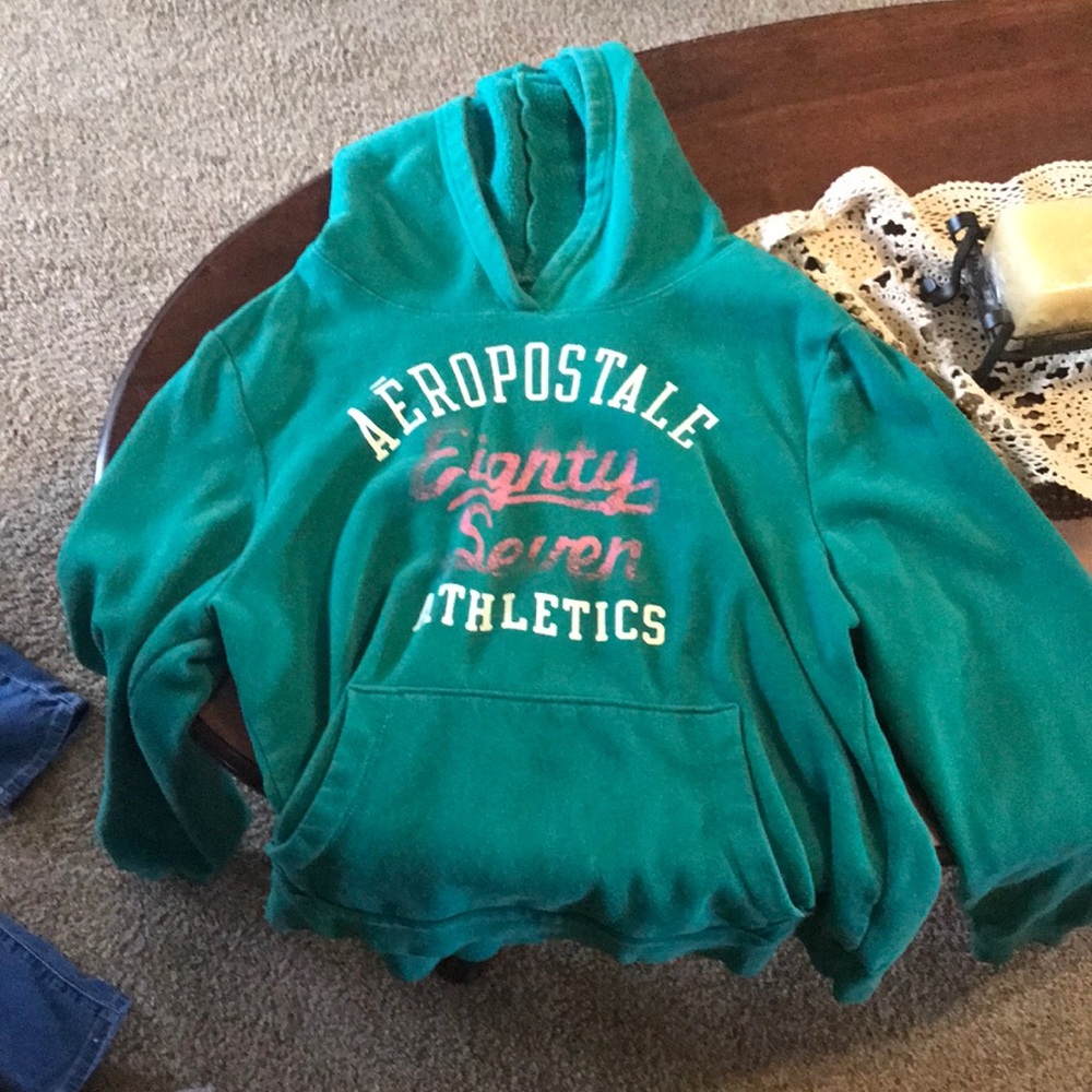 Aeropostal hoodie. It is comfy but short in length